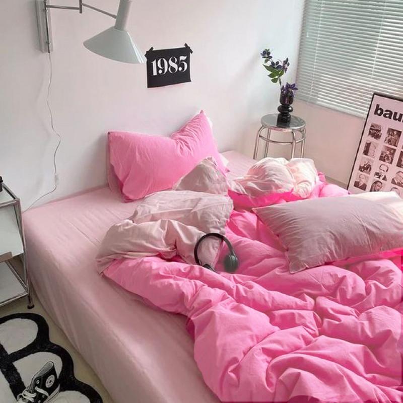 однотонное постельное белье ранфорс в комбинации розово-пудрового оттенков