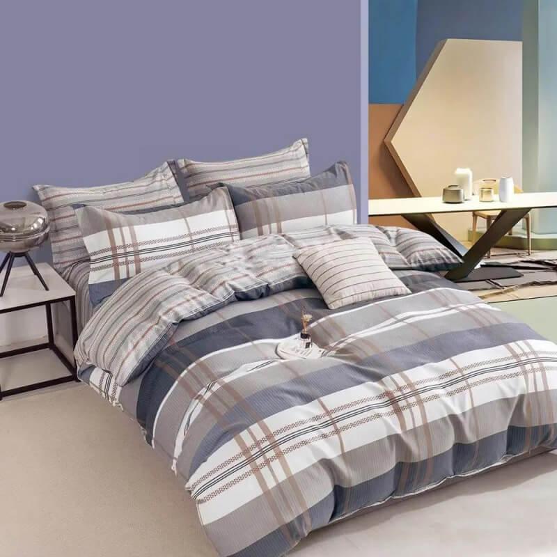 постельное белье сатин серого цвета в полоску