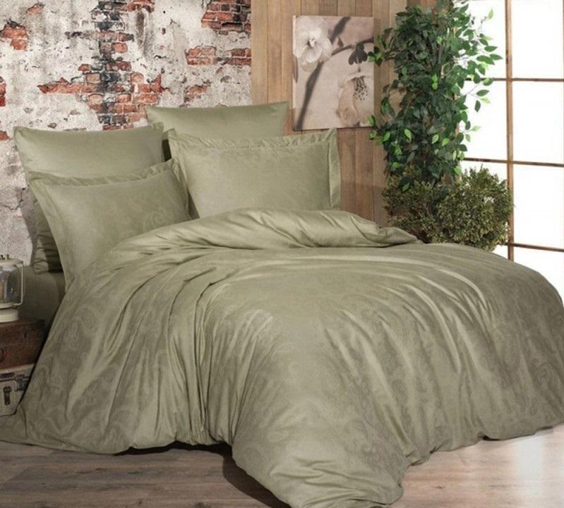 постельное белье сатин жаккард оливкового цвета фото 1
