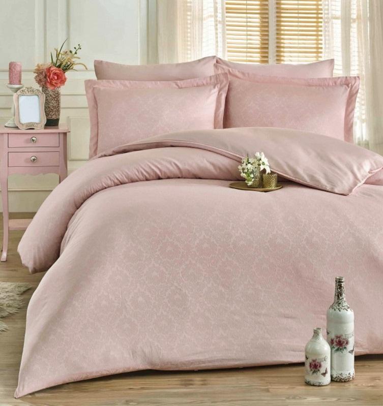 постельное белье сатин жаккард пудрового цвета фото 1