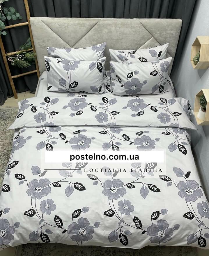 постельное белье белого цвета с серыми цветами