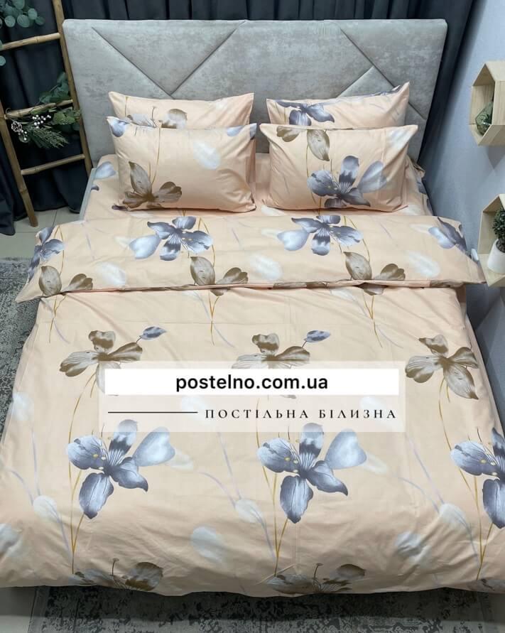 постельное белье бежевого цвета с серыми и коричневыми цветами