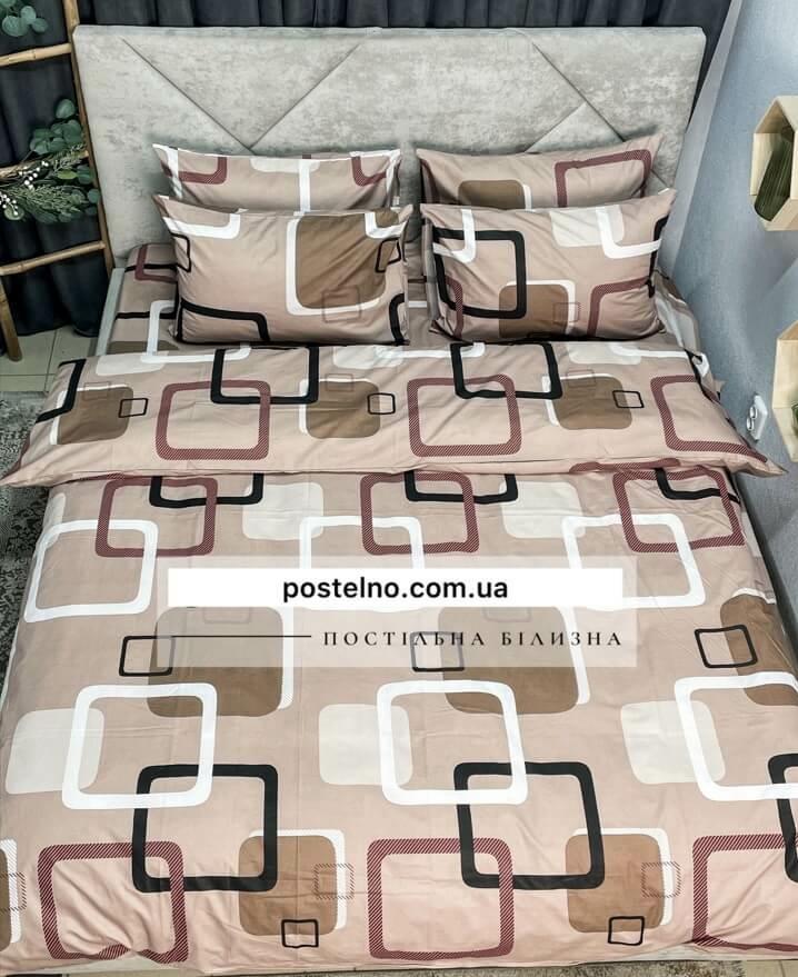 постельное белье коричневого цвета с геометрическим рисунком квадраты