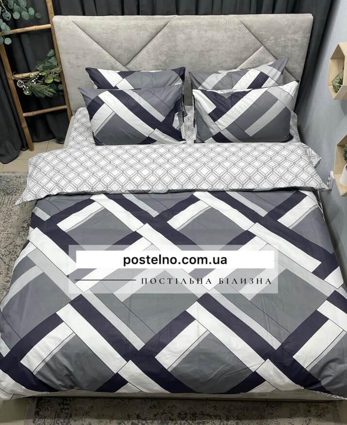 постельное белье серого цвета с геометрическим рисунком из черных и белых линий