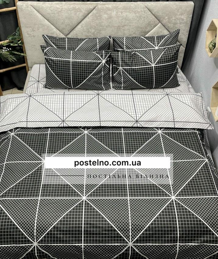 постельное белье черного цвета с геометрическим рисунком в клеточку
