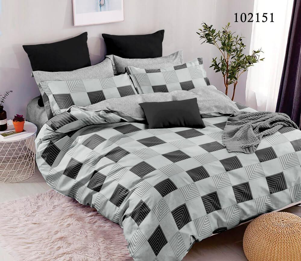 постельное белье серого цвета с черными квадратами
