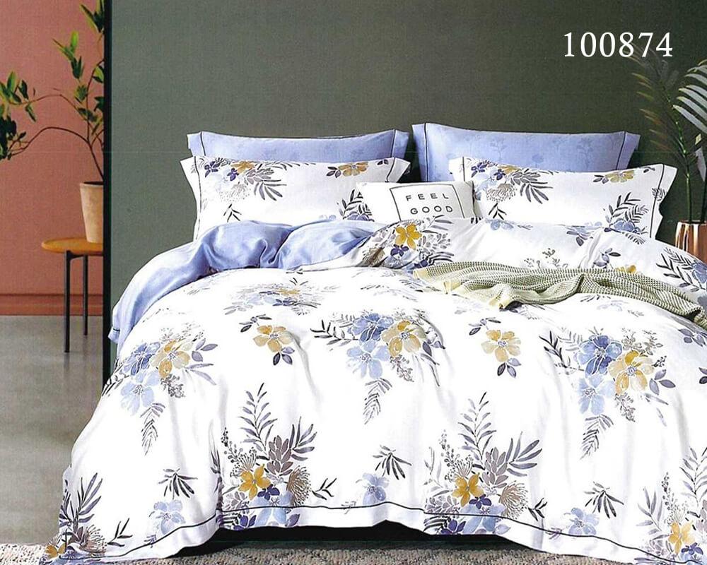 сине-голубое постельное белье бязь с цветами