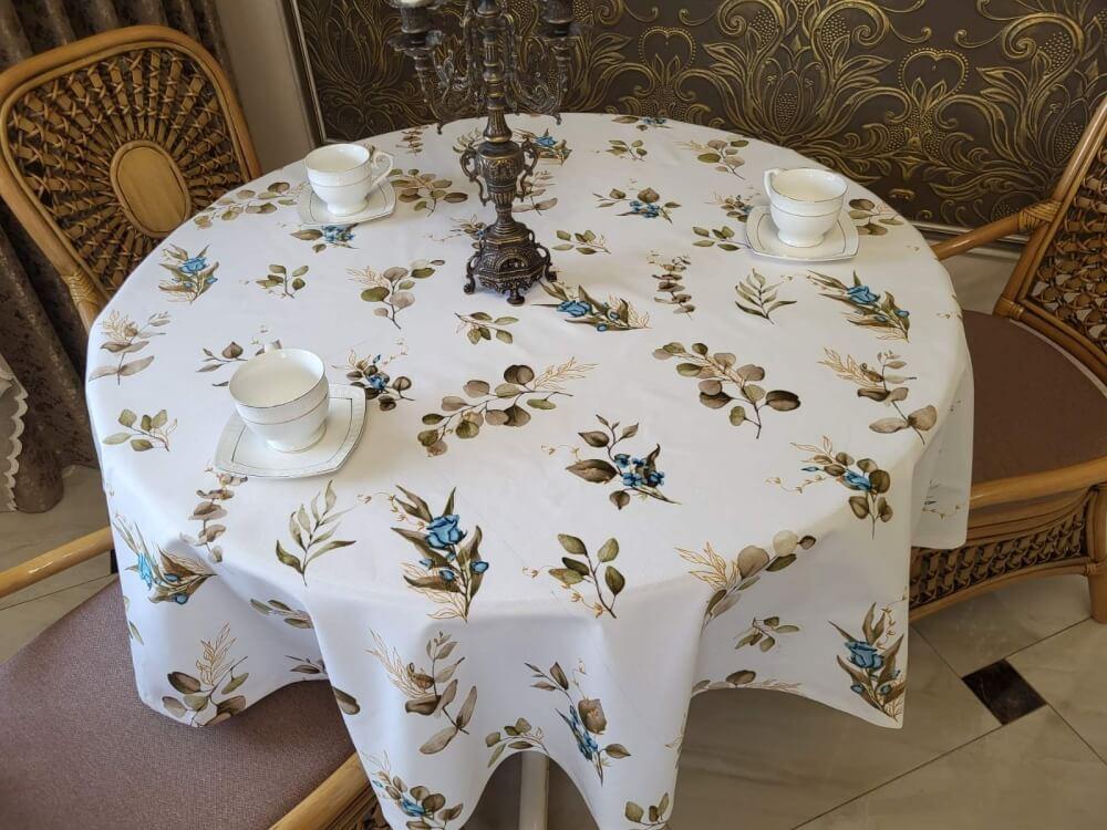 тефлоновая скатерть водоотталкивающая на круглый стол с рисунком листики фото 1