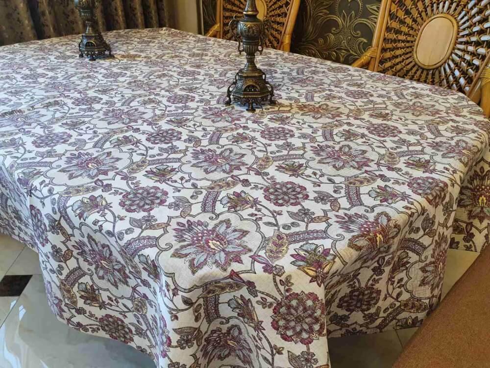 тефлоновая скатерть водоотталкивающая с рисунком фиолетовыми рисунком цветы фото 1