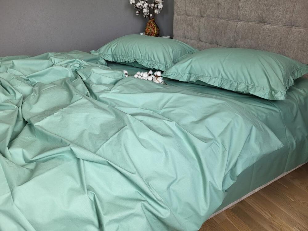 мятное постельное белье с наволочками с рюшами  фото 1