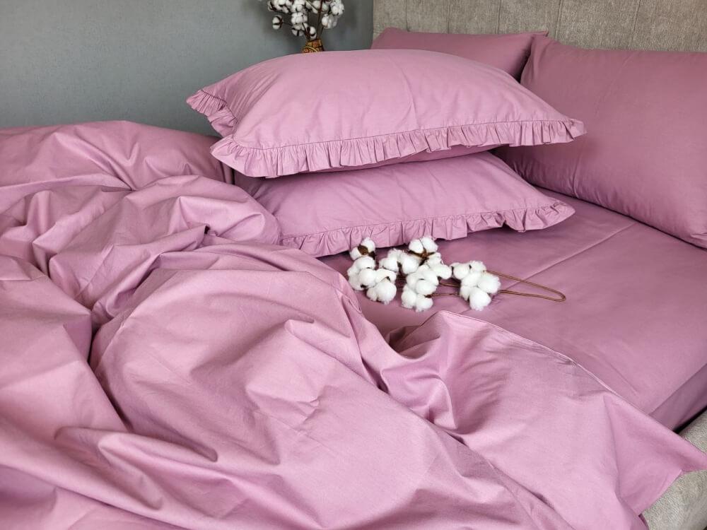 постельное белье турецкий коттон розового цвета с наволочками с рюшами фото 1