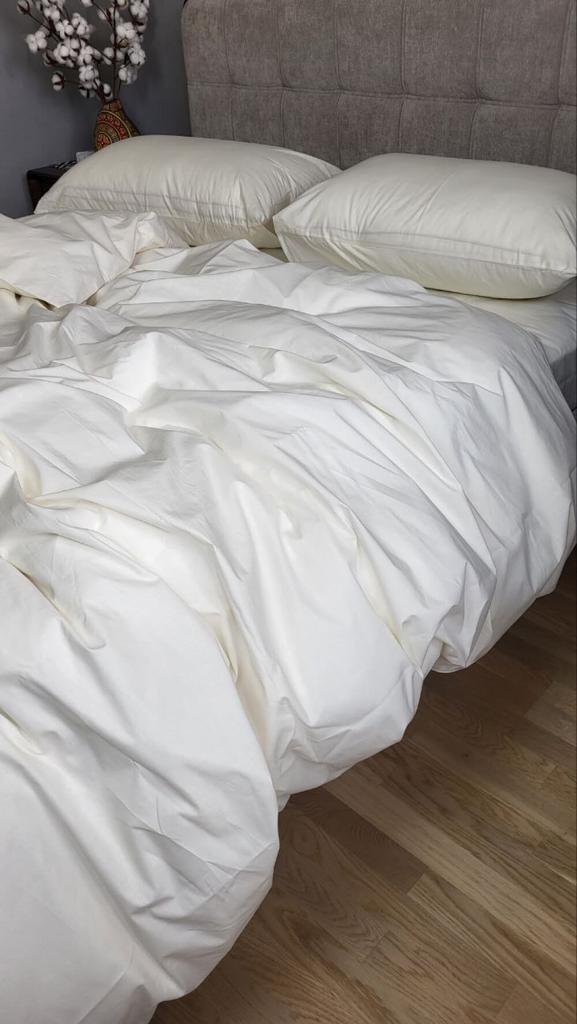 однотонное турецкон постельное белье ранфорс-коттон молочного цвета фото 1