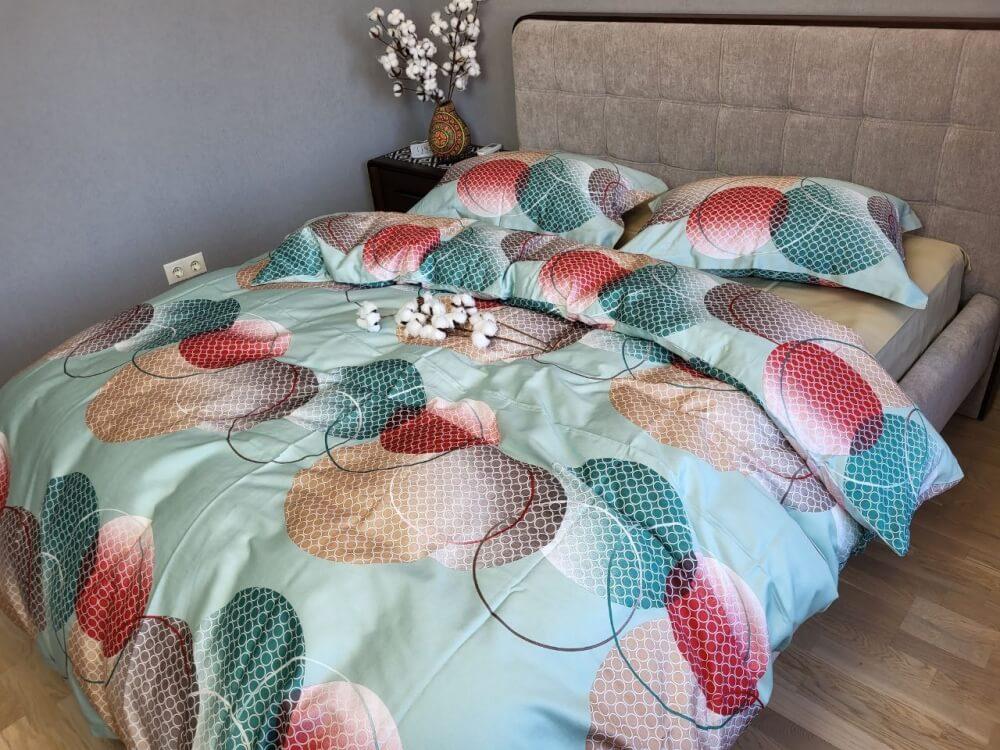 мятное постельное белье сатин с геометрическим рисунком разноцветные круги фото 1