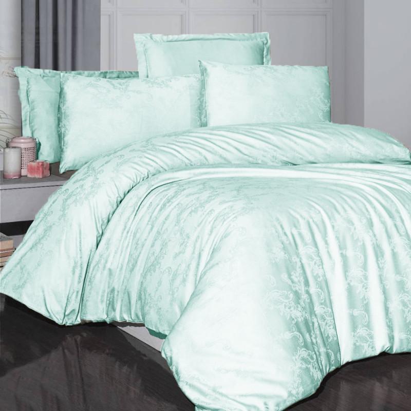 постельное белье сатин жаккард мятного цвета с классическим рисунком