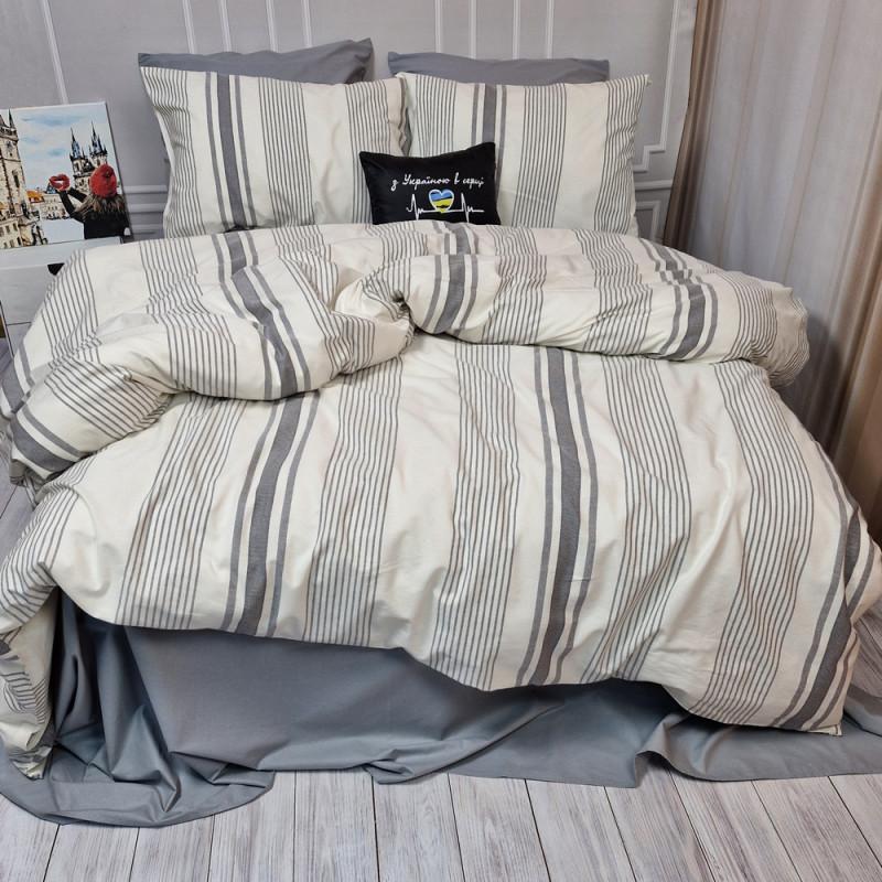 постельное белье серого цвета в полоску из ткани тенсел + ранфорс фото 1