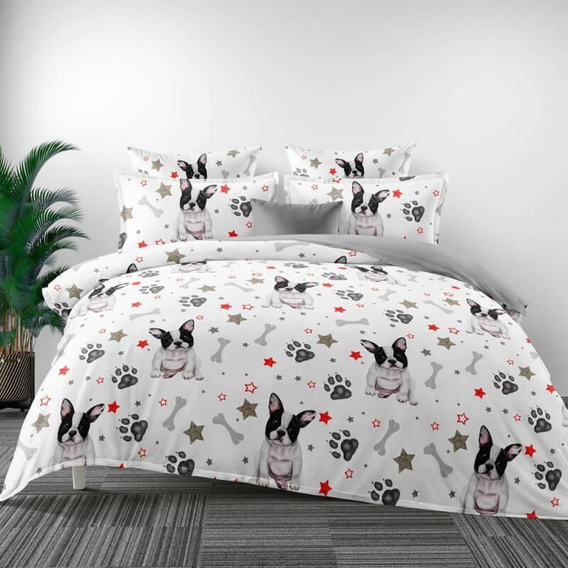 постельное белье с собачками, лапками, косточками и звездочками фото 1