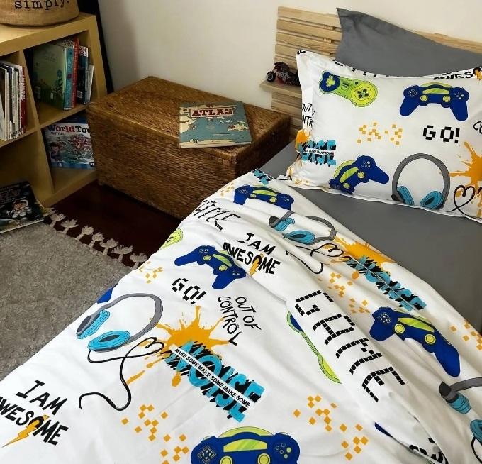 постельное белье ранфорс люкс с синим джойстиком и наушниками фото 1