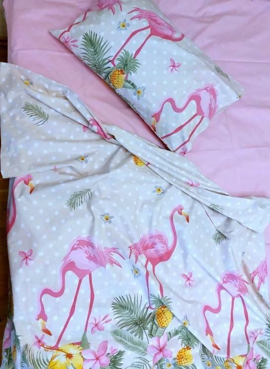 постельное белье ранфорс с розовым фламинго фото 1