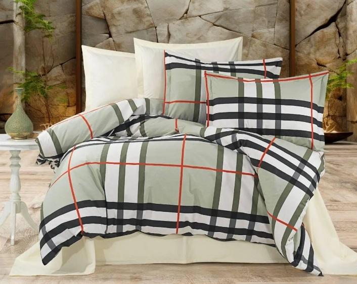 постельное белье турецкий ранфорс оливкового цвета в клетку