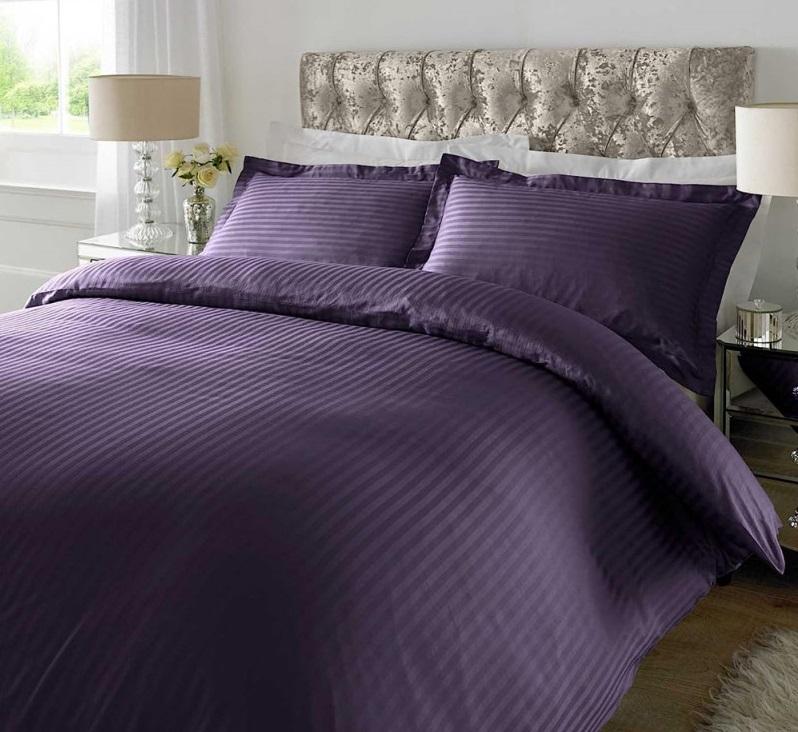 постельное белье страйп сатин темного фиолетового цвета