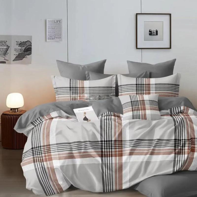 постельное белье страйп сатин серо-коричневого цвета фото 1