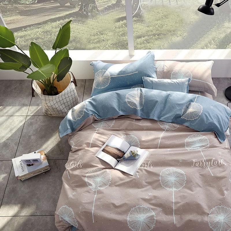 бежево-голубое постельное белье с одуванчиками фото 1