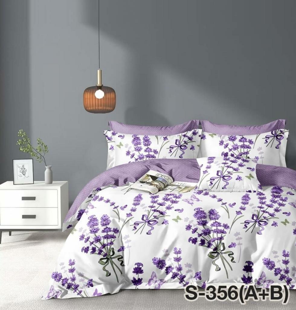 постельное белье сатин бело-фиолетовое с лавандой фото 1