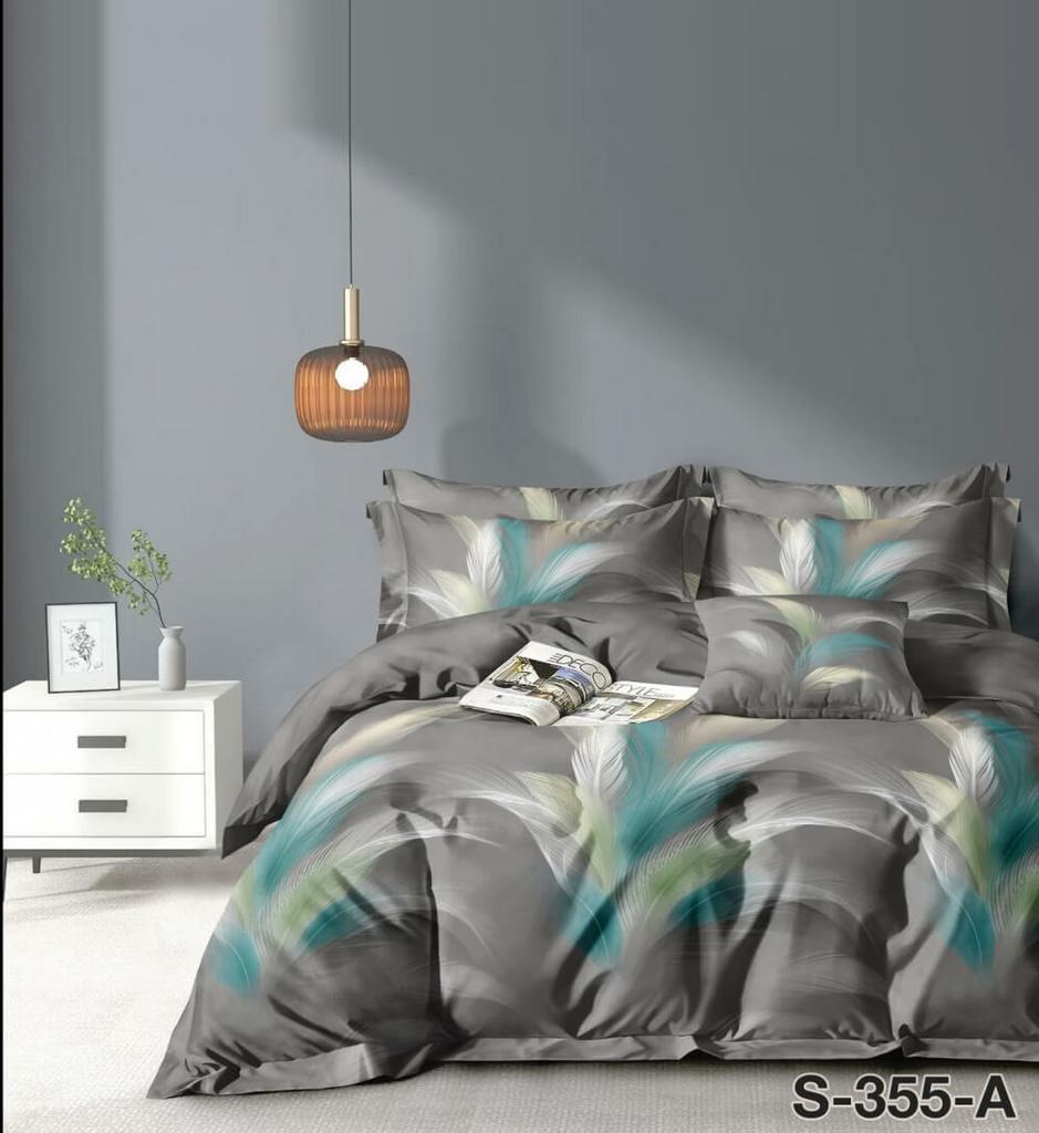 серое постельное белье сатин с перьями фото 1