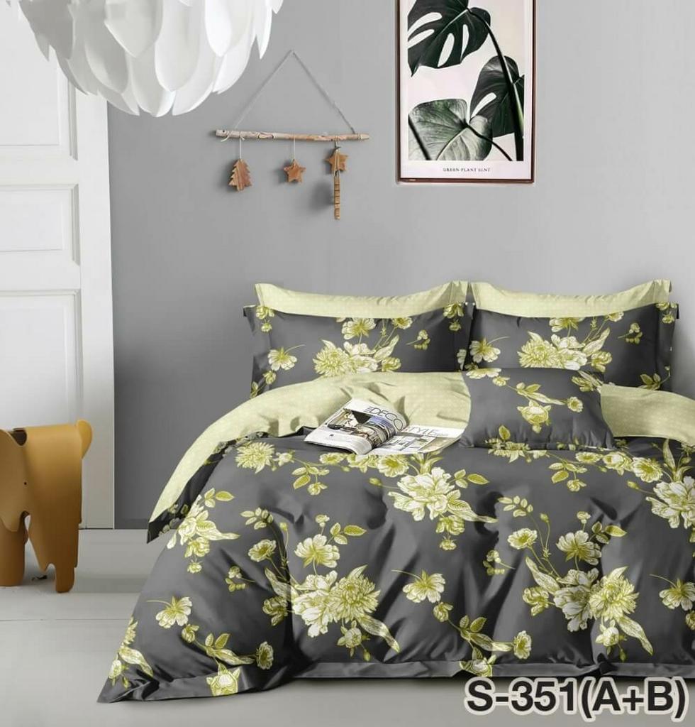 постельное белье сатин серого цвета желтыми цветами фото 1