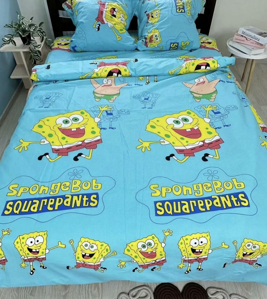 постельное белье спанч боб на голубом фоне