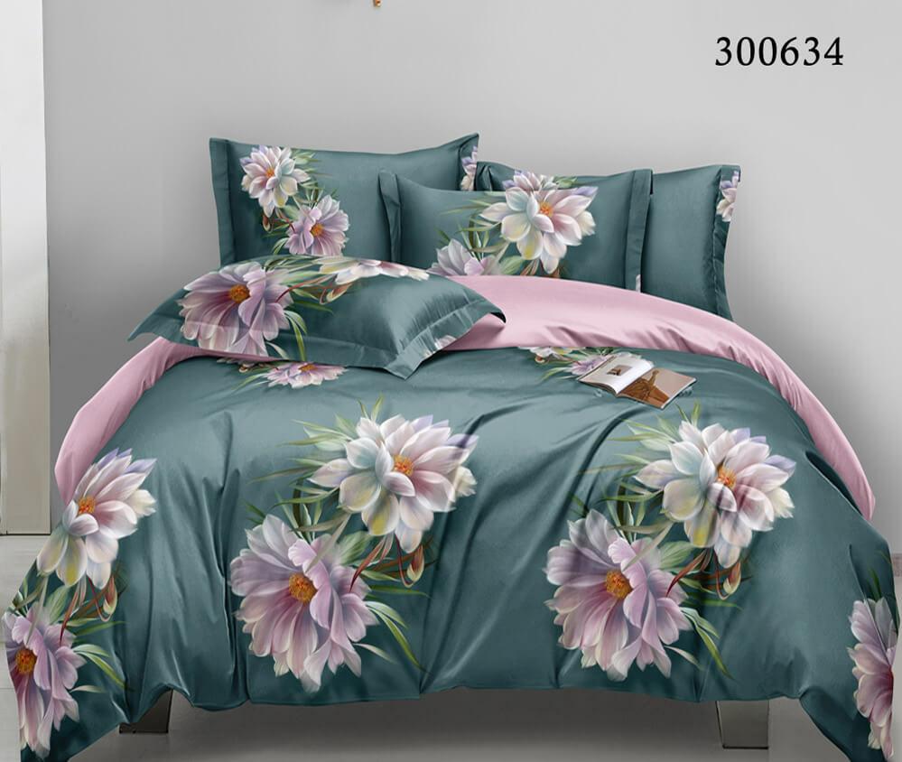 постельное белье сатин изумрудного цвета с цветами
