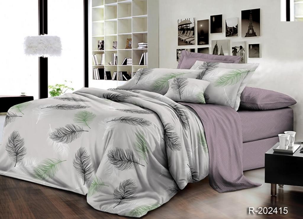 постельное белье ранфорс светлого серого цвета с перьями фото 1