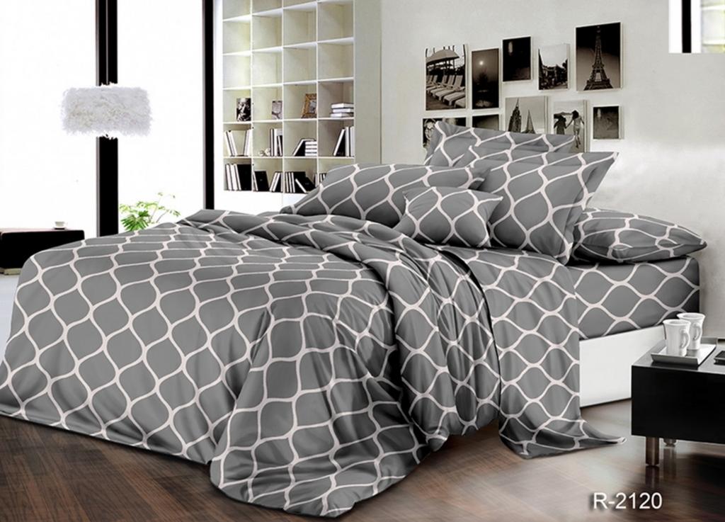 постельное белье ранфорс серого цвета с абстрактным рисунком соты или чешуя фото 1