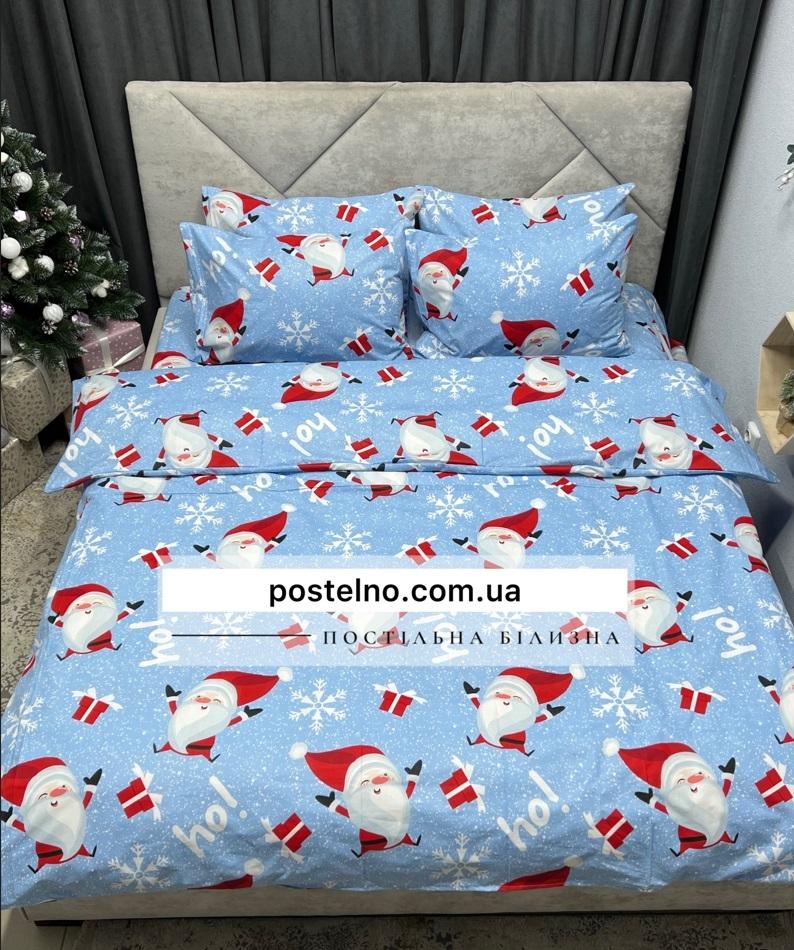 новогоднее постельное белье бязь с дедом морозом на голубом фоне