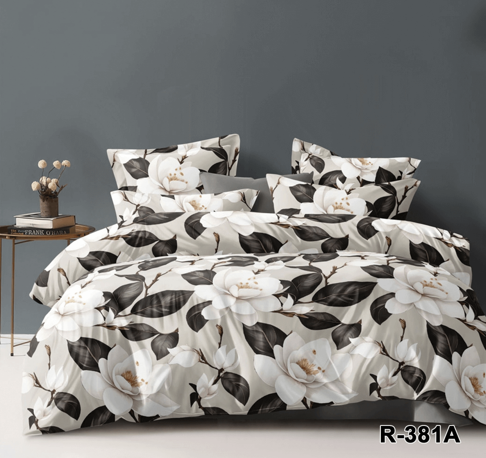 Постельное белье с крупными белыми цветами на кремовом фоне фото 1