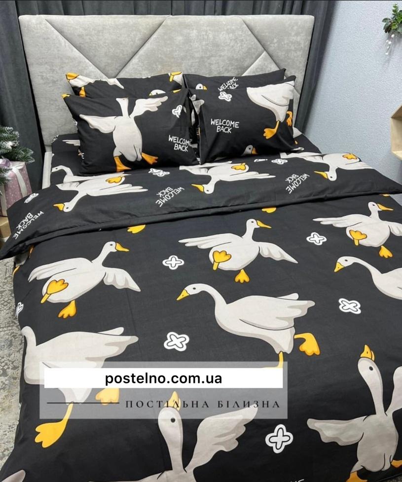 черное постельное белье с белыми гусями фото 1