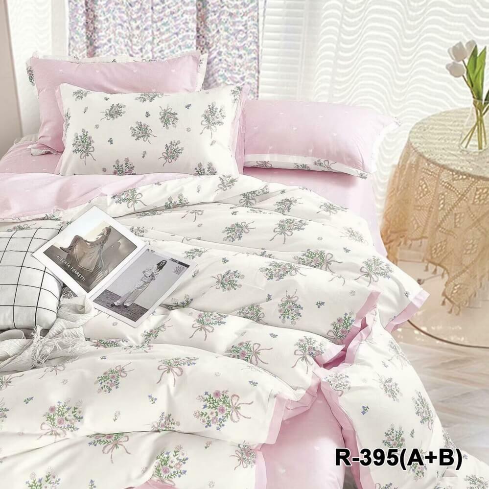 постельное белье ранфорс бело-розового цвета с нежными мелкими цветами фото 1