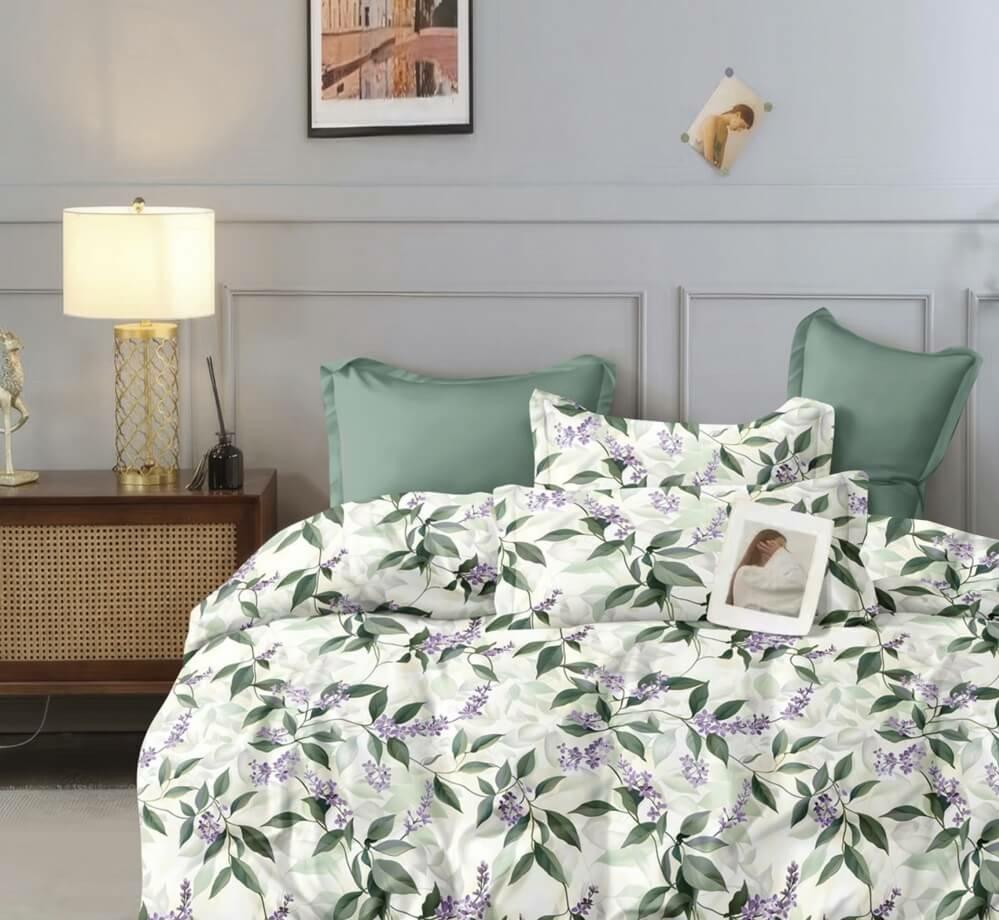 постельное белье ранфорс с зелеными листьями фото 1