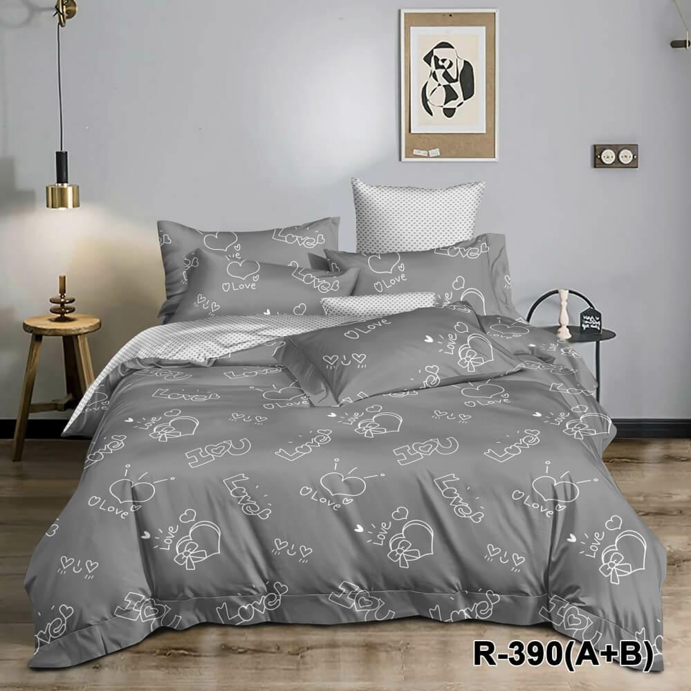серое постельное белье ранфорс с сердечками и надписью love фото 1