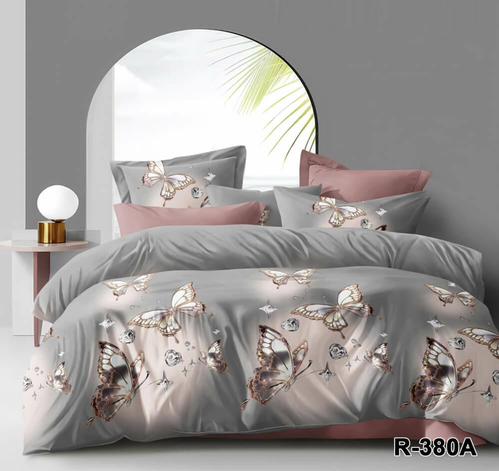 постельное белье ранфорс серо-бежевого цвета с хрустальными бабочками
