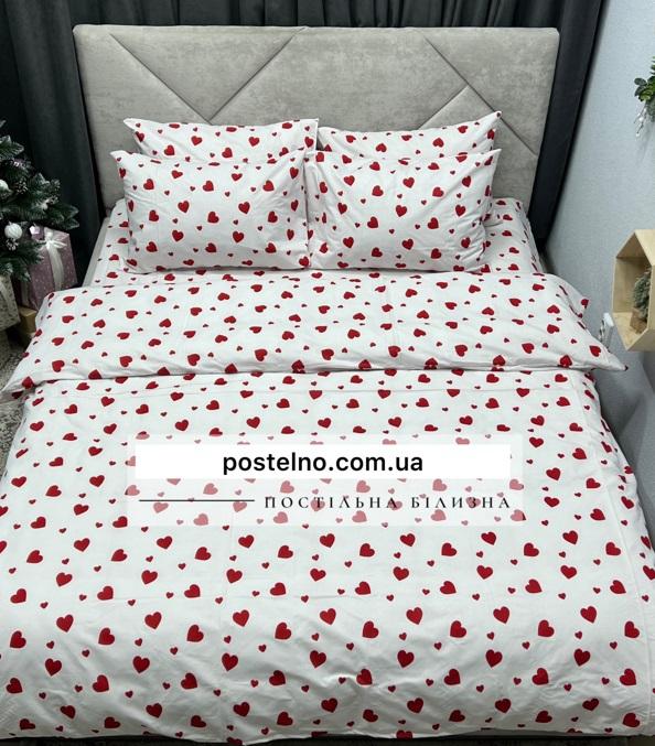 постельное белье бязь белого цвета с красными сердечками