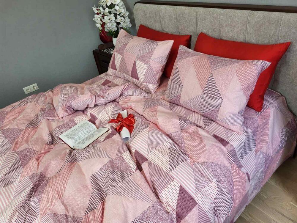 розовое помтельное белье фланель с рисунком печворк фото 1