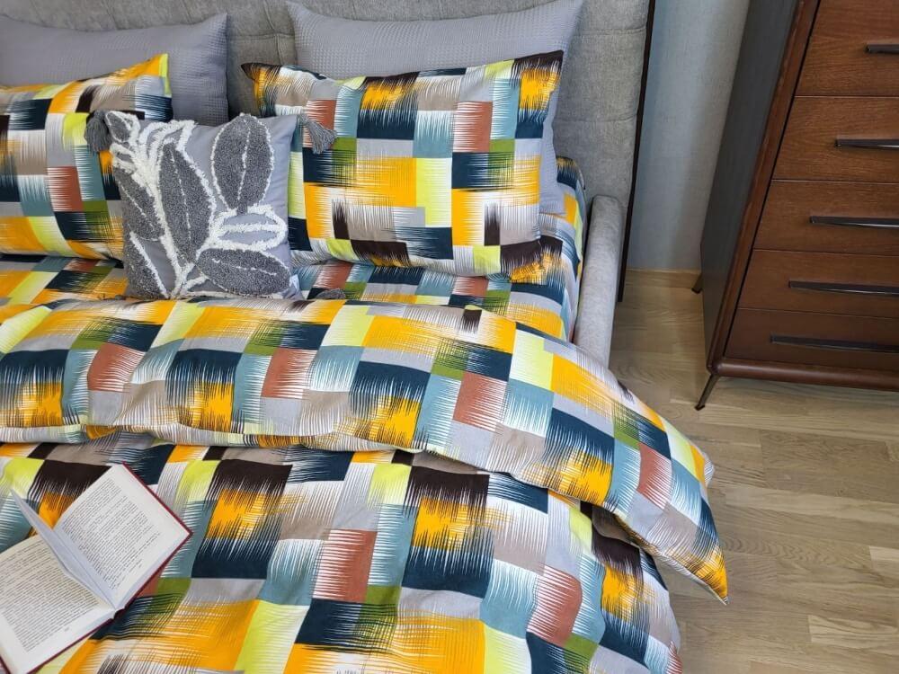 постельное белье фланель серо-оранжевого цвета с геометрическим рисунком фото 1