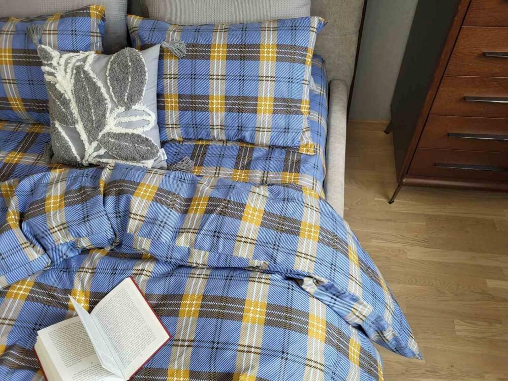 постельное белье фланель синего цвета в клеточку фото 1