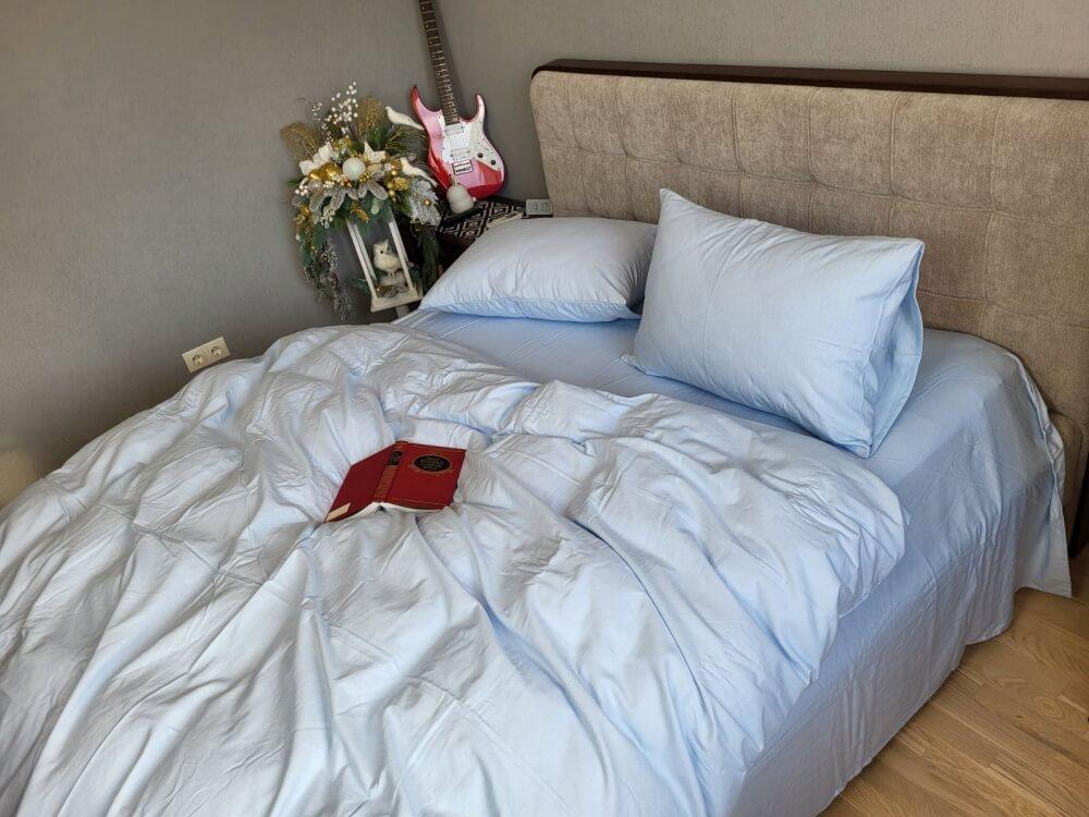 однотонное постельное белье фланель светлого голубого цвета фото 1