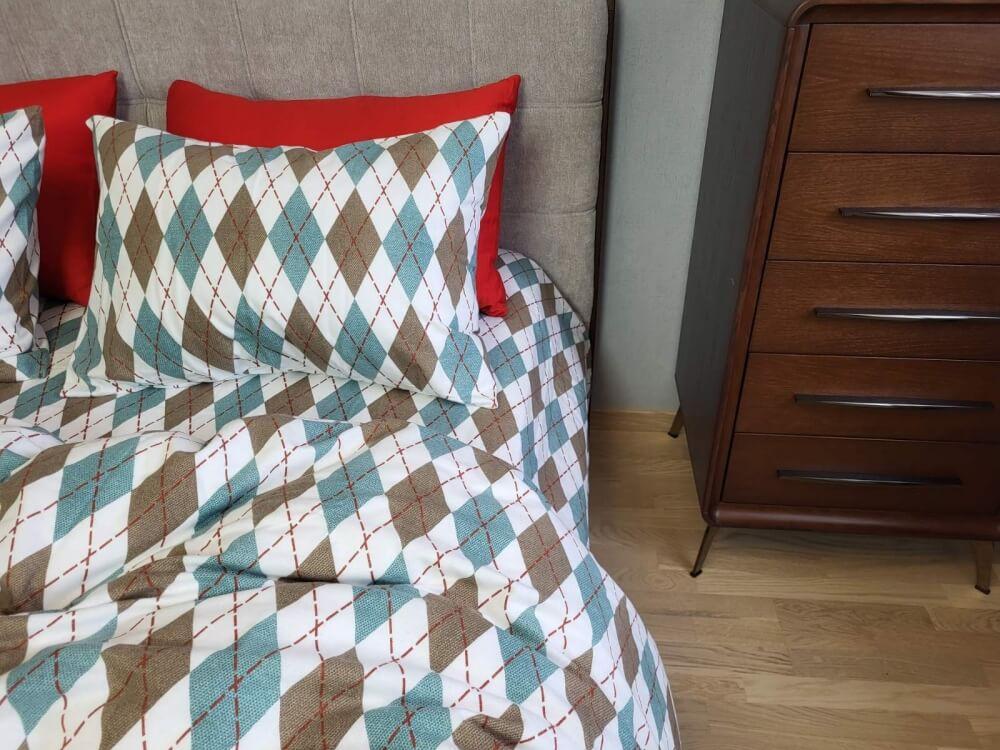 постельное белье фланель с геометрическим рисунком зеленые ромбы фото 1