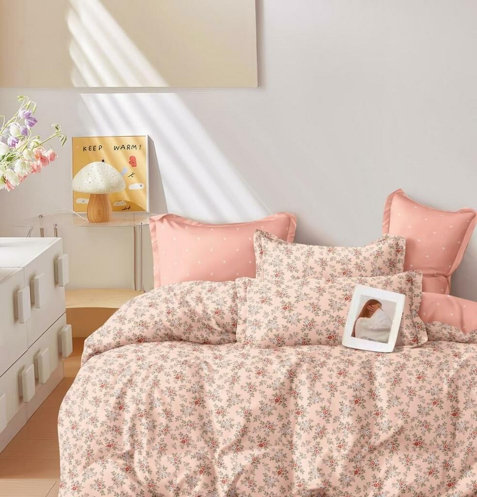 постельное белье сатин пудрового цвета с цветочками фото 1