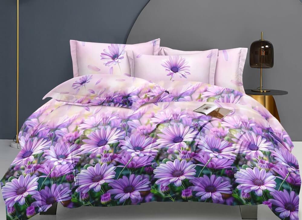 сатиновое постельное белье с фиолетовыми цветами фото 1