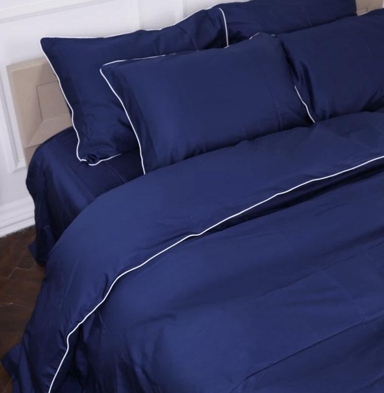 постельное белье сатин цвета электрик с белым кантом фото 1