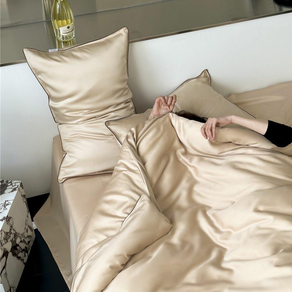 постельное белье сатин бежевое с кантом фото 1